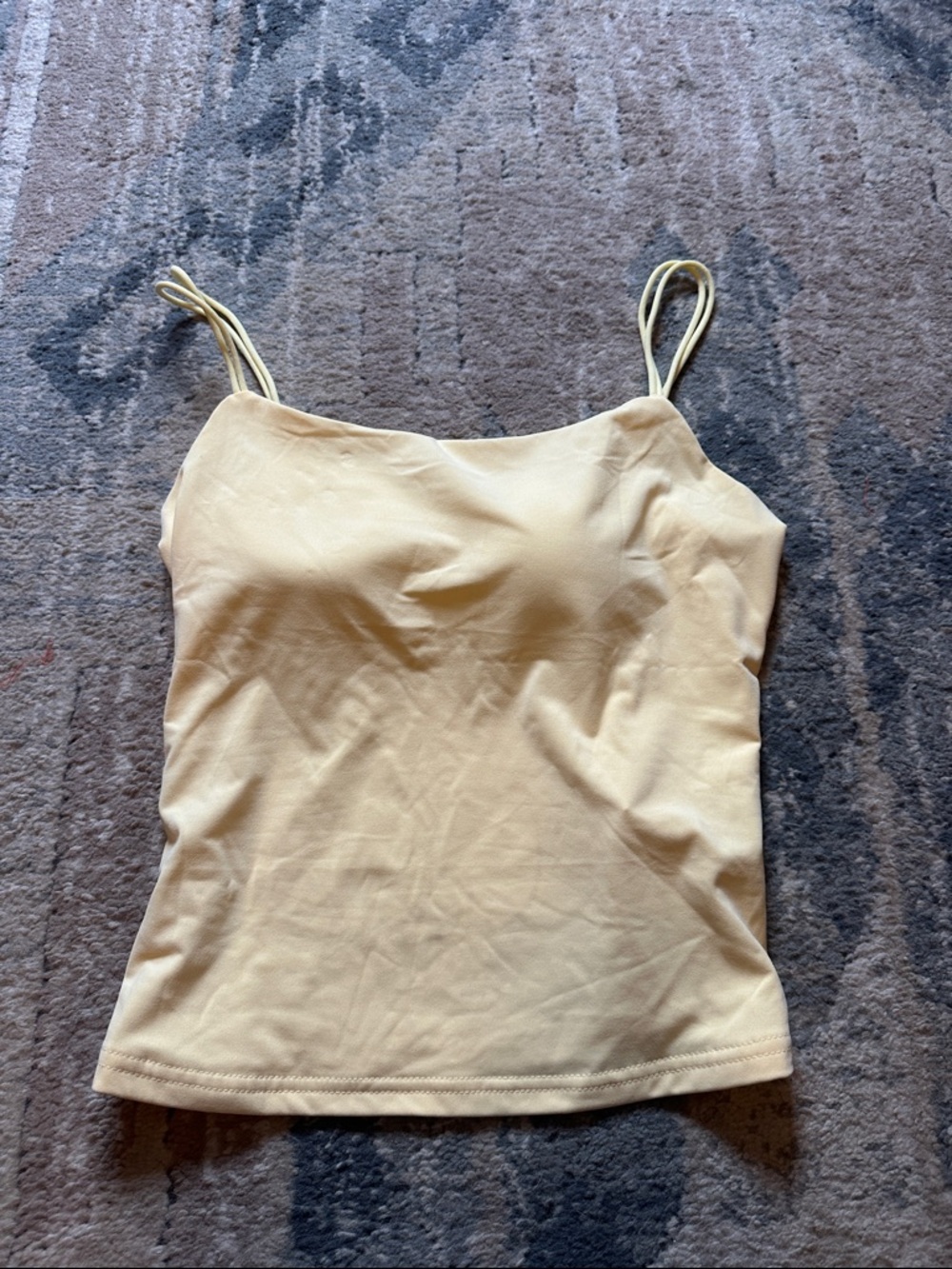 Women’s Double-Strap Cami Tank Top in Light Yellow With Built in Cups
